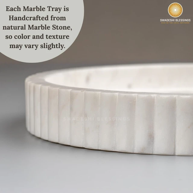 Alt view image 7 of 7 - Handcrafted Marble Round Decorative Tray, Catch-All, 11"