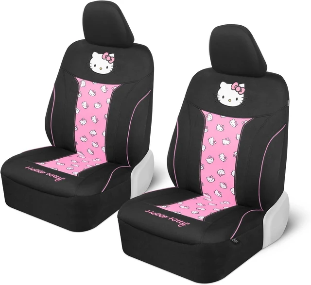Main image of Hello Kitty Car Seat Covers - Cute and Durable Pink Front Seat Covers, Adorable Hello Kitty Design, Comfortable and Long-Lasting Polyester, Car Accessories Gift 2pc Black/Pink