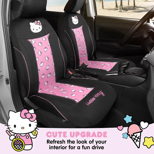 Alt view image 4 of 7 - Hello Kitty Car Seat Covers - Cute and Durable Pink Front Seat Covers, Adorable Hello Kitty Design, Comfortable and Long-Lasting Polyester, Car Accessories Gift 2pc Black/Pink