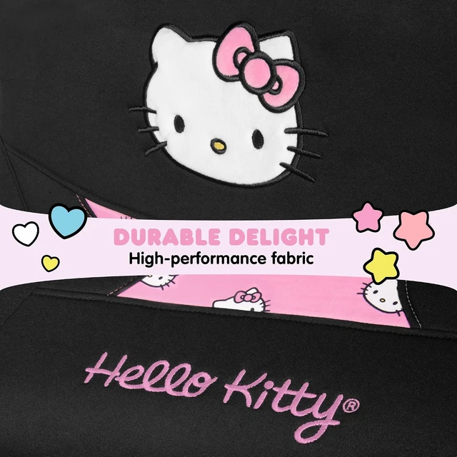 Alt view image 5 of 7 - Hello Kitty Car Seat Covers - Cute and Durable Pink Front Seat Covers, Adorable Hello Kitty Design, Comfortable and Long-Lasting Polyester, Car Accessories Gift 2pc Black/Pink