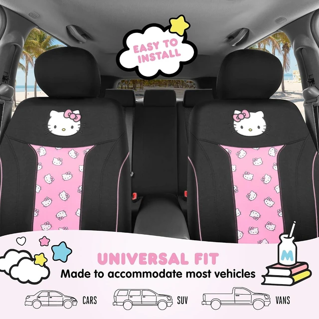 Alt view image 6 of 7 - Hello Kitty Car Seat Covers - Cute and Durable Pink Front Seat Covers, Adorable Hello Kitty Design, Comfortable and Long-Lasting Polyester, Car Accessories Gift 2pc Black/Pink