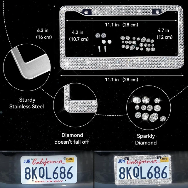 Alt view image 4 of 7 - 30 PCS Bling Diamond Car Accessories Set for Women, Bling Steering Wheel Covers 15 Inch, Shining Rhinestone License Plate Frame, Sparkly Phone Holder, Cute Interior Set Decorations, Silver