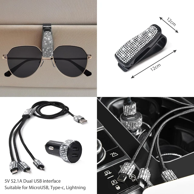 Alt view image 6 of 7 - 30 PCS Bling Diamond Car Accessories Set for Women, Bling Steering Wheel Covers 15 Inch, Shining Rhinestone License Plate Frame, Sparkly Phone Holder, Cute Interior Set Decorations, Silver