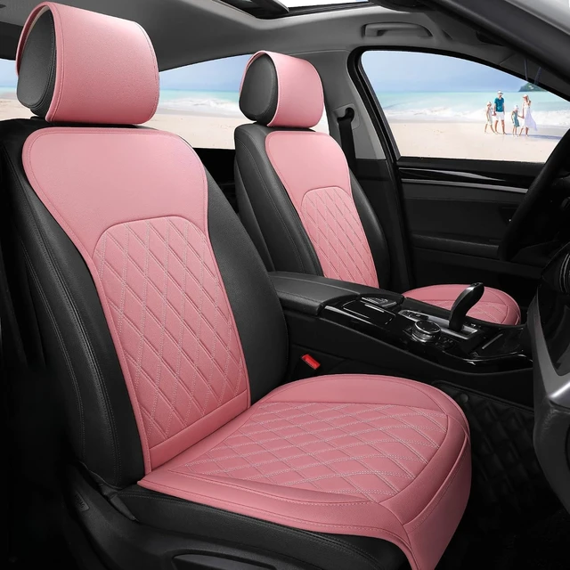 Main image of Universal Front Leather Car Seat Covers Pink 2 Pcs Luxury Seat Covers, Anti-Slip Waterproof Auto Driver Cushions Fit SUV Pickup Van Sedan, Chevy Silverado GMC Sierra Dodge Ram Tacoma Ford