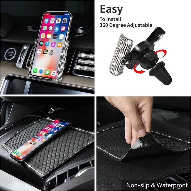 Alt view image 3 of 7 - 30 PCS Bling Diamond Car Accessories Set for Women, Bling Steering Wheel Covers 15 Inch, Shining Rhinestone License Plate Frame, Sparkly Phone Holder, Cute Interior Set Decorations, Silver