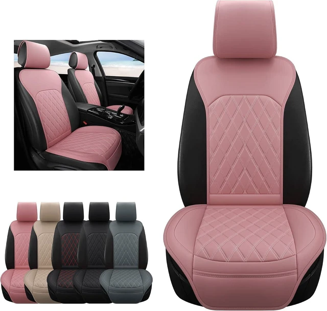 Alt view image 2 of 7 - Universal Front Leather Car Seat Covers Pink 2 Pcs Luxury Seat Covers, Anti-Slip Waterproof Auto Driver Cushions Fit SUV Pickup Van Sedan, Chevy Silverado GMC Sierra Dodge Ram Tacoma Ford