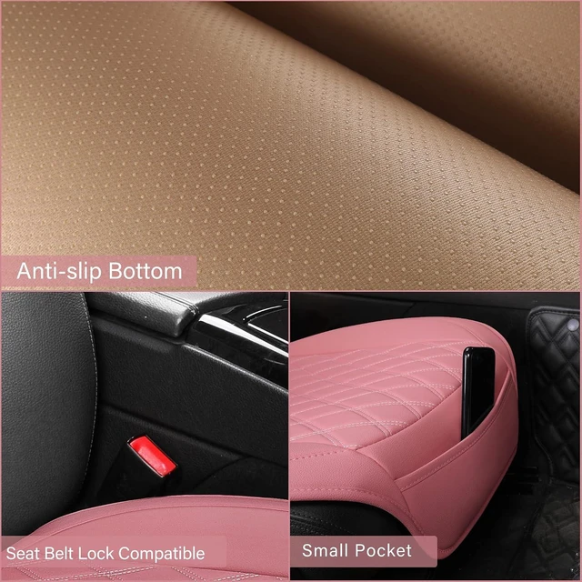 Alt view image 5 of 7 - Universal Front Leather Car Seat Covers Pink 2 Pcs Luxury Seat Covers, Anti-Slip Waterproof Auto Driver Cushions Fit SUV Pickup Van Sedan, Chevy Silverado GMC Sierra Dodge Ram Tacoma Ford