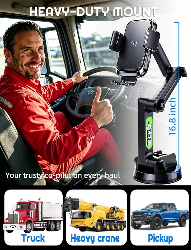 Alt view image 2 of 7 - Truck Phone Mount, Wireless Car Charger Holder, 16.8" Arm, Big Rig