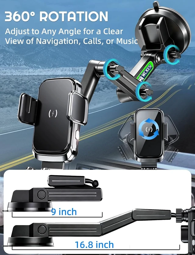 Alt view image 4 of 7 - Truck Phone Mount, Wireless Car Charger Holder, 16.8" Arm, Big Rig