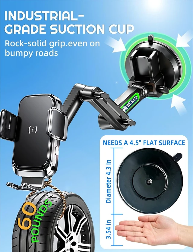 Alt view image 5 of 7 - Truck Phone Mount, Wireless Car Charger Holder, 16.8" Arm, Big Rig