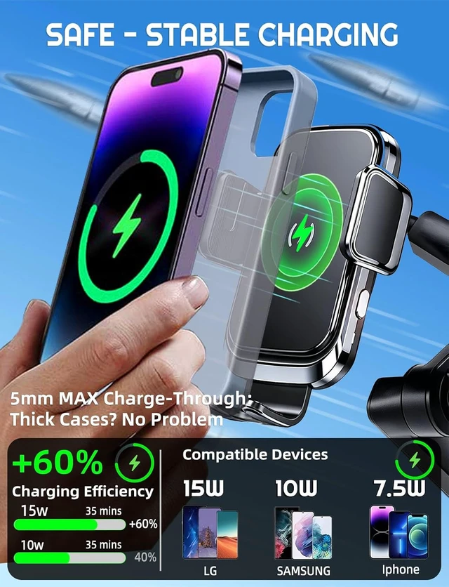Alt view image 3 of 7 - Truck Phone Mount, Wireless Car Charger Holder, 16.8" Arm, Big Rig