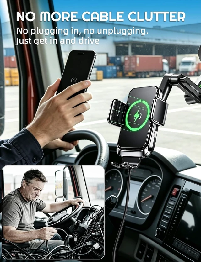 Alt view image 6 of 7 - Truck Phone Mount, Wireless Car Charger Holder, 16.8" Arm, Big Rig