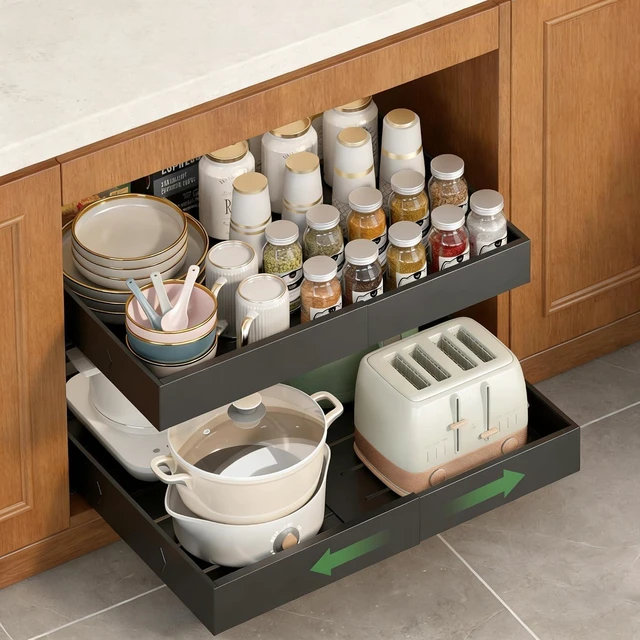 Main image of 2-Pack-Expandable-Pull-Out-Cabinet-Organizers, No Drill Slide Out Drawers
