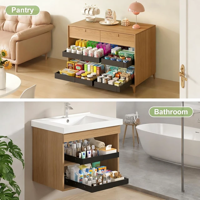 Alt view image 2 of 6 - 2-Pack-Expandable-Pull-Out-Cabinet-Organizers, No Drill Slide Out Drawers
