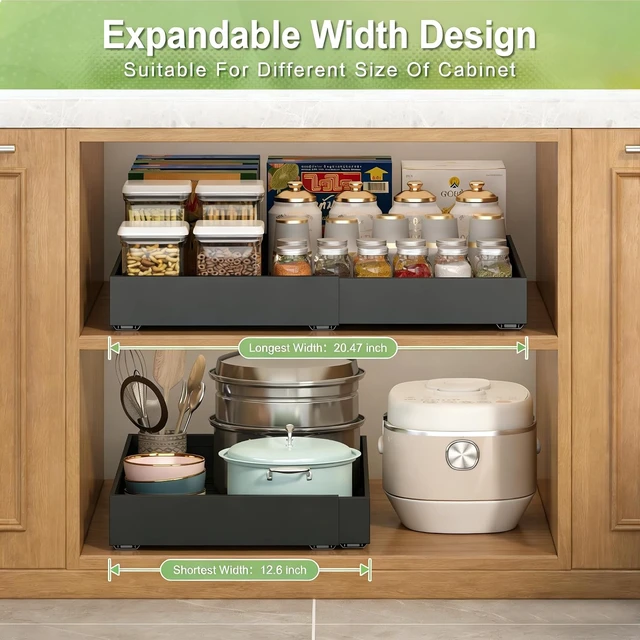 Alt view image 3 of 6 - 2-Pack-Expandable-Pull-Out-Cabinet-Organizers, No Drill Slide Out Drawers