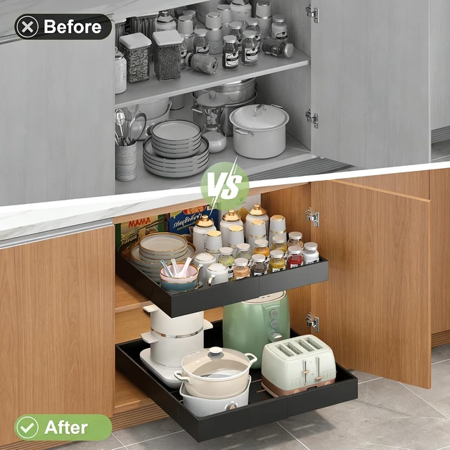 Alt view image 6 of 6 - 2-Pack-Expandable-Pull-Out-Cabinet-Organizers, No Drill Slide Out Drawers