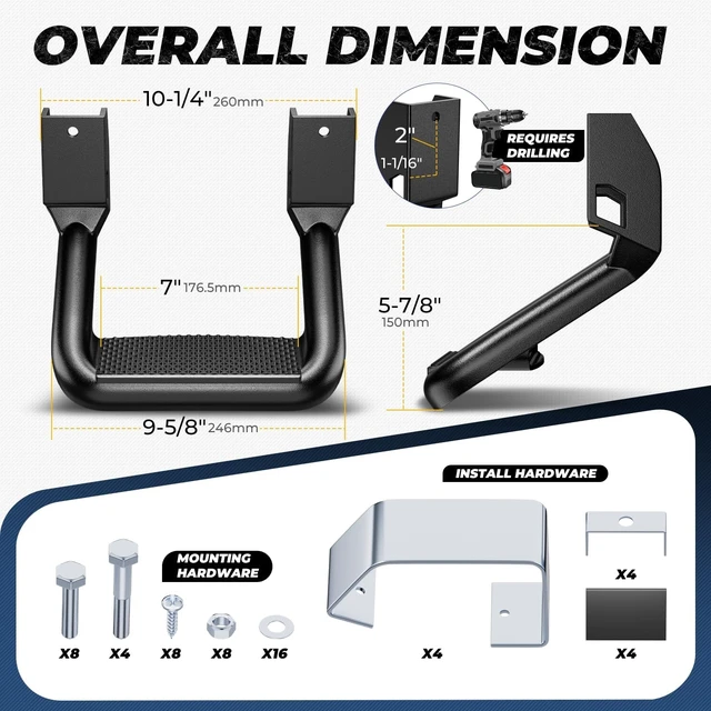 Alt view image 6 of 7 - Universal Side Step for Pickups & Trucks, Aluminum, Black Coated, Set of 2