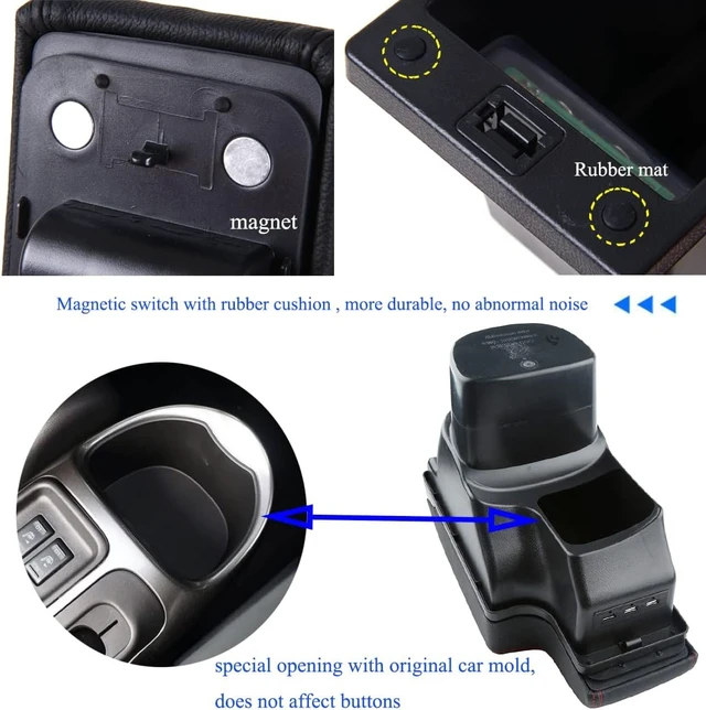 Alt view image 2 of 7 - Center Console Armrest for Nissan Juke 2011-2017,2 USB+1 USB-C Ports
