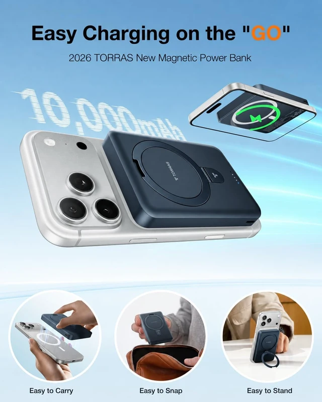 Alt view image 2 of 7 - Portable Charger for iPhone 18 Pro Max, 10000mAh Magnetic Power Bank