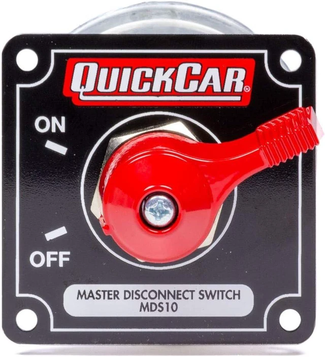 Main image of 55-010 Red 2-1/2" High x 2-1/2" Wide Handle Battery Master Disconnect Switch with Black Mounting Panel