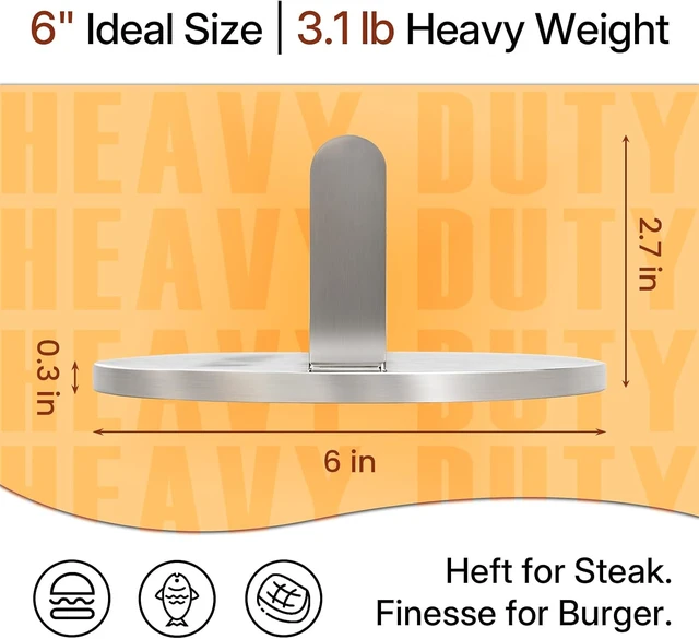 Alt view image 2 of 6 - 3.1lb Smash Burger Press 6" Stainless Steel Burger Smasher Tool