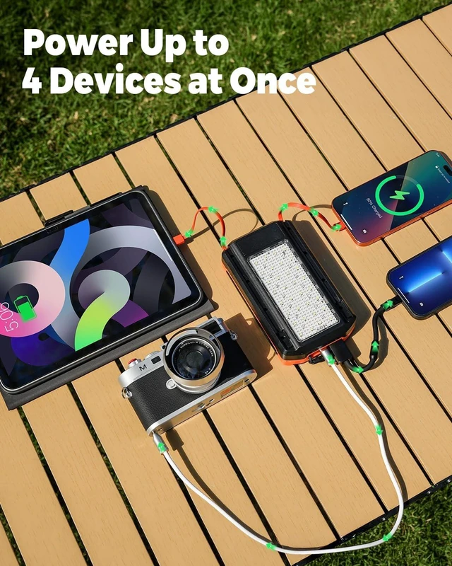 Alt view image 4 of 7 - Solar Power Bank with 3 Panels Portable Charger Built-in 2 Cables
