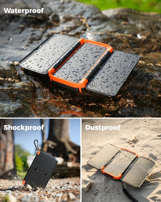 Alt view image 7 of 7 - Solar Power Bank with 3 Panels Portable Charger Built-in 2 Cables