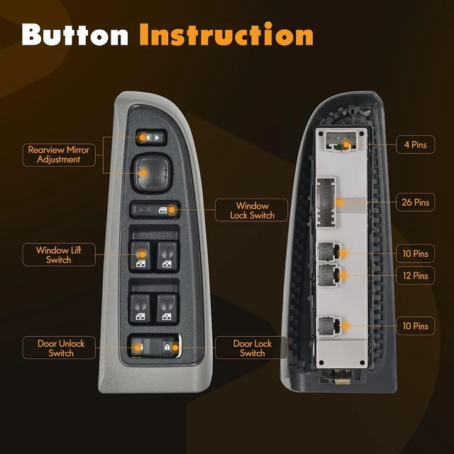 Alt view image 6 of 7 - 15883323 Front Driver Side Power Window Switch Door Lock GrayBezel