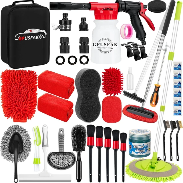 Main image of 40Pcs Car Wash Cleaning Kit with Foam Gun Sprayer Detailing Brushes Wash Mop Windshield Cleaning Tool Tire Brush Towels Complete Interior Exterior Detailing Set for Car