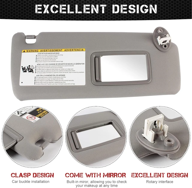 Alt view image 6 of 7 - Left&Right Side Sun Visor Replacement for 4RUNNER Toyota 2010 2011 2012 2013 2014 2015 2016 2017 2018 2019 2020 2021 2022 2023 Sunvisor Replaces 74320-35A91-B1,74310-35B01-B1(Gray)