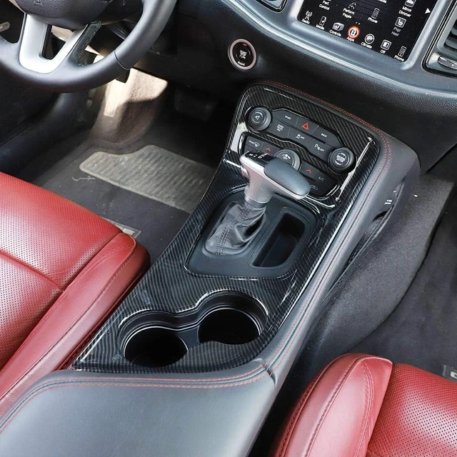 Alt view image 4 of 6 - for Challenger Gear Shift Shifter Panel Shift Lever Panel Transmission Gear Selector Gearstick Panel Cover Trim Fit for 2015-2026+ Dodge Challenger Interior Accessories Carbon Fiber
