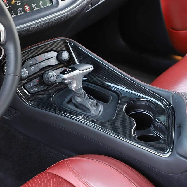 Alt view image 5 of 6 - for Challenger Gear Shift Shifter Panel Shift Lever Panel Transmission Gear Selector Gearstick Panel Cover Trim Fit for 2015-2026+ Dodge Challenger Interior Accessories Carbon Fiber