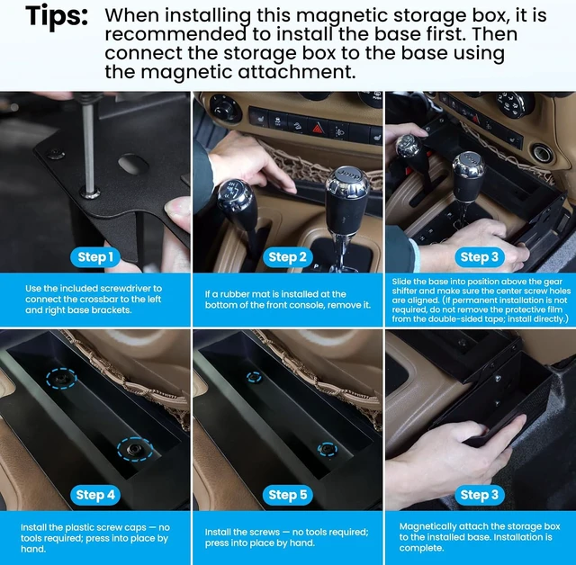 Alt view image 7 of 7 - Metal Magnetic Center Console Organizer for Jeep Wrangler JK JKU
