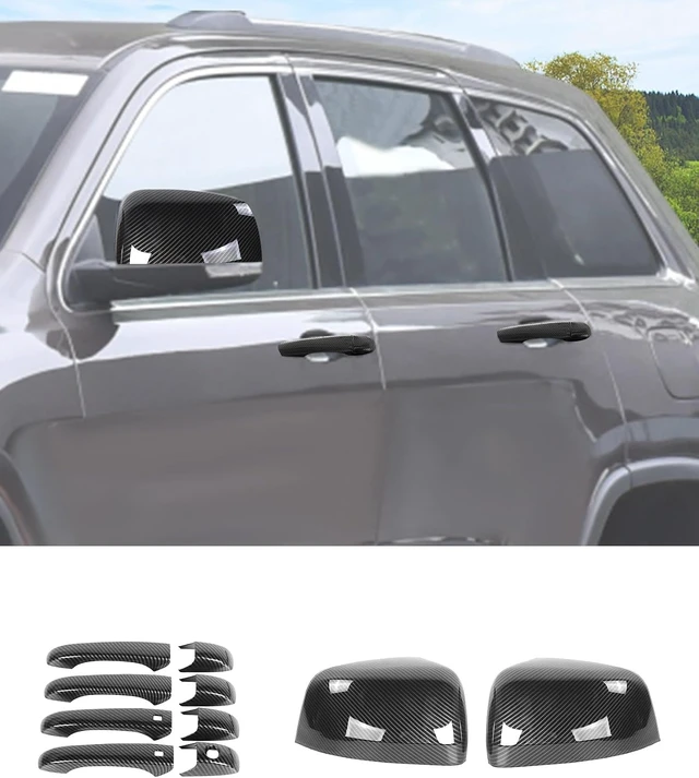 Alt view image 2 of 7 - Carbon Fiber Exterior Side View Mirror Covers Caps & Door Handle Covers Trim Fit for 2010-2020 Jeep Grand Cherokee/D-odge Durango 2011-2020
