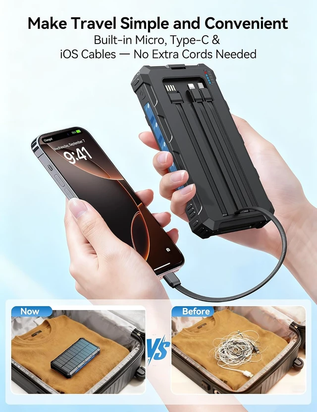Alt view image 3 of 7 - Solar Charger Portable Power Bank 20000mah External Battery Pack for iphone