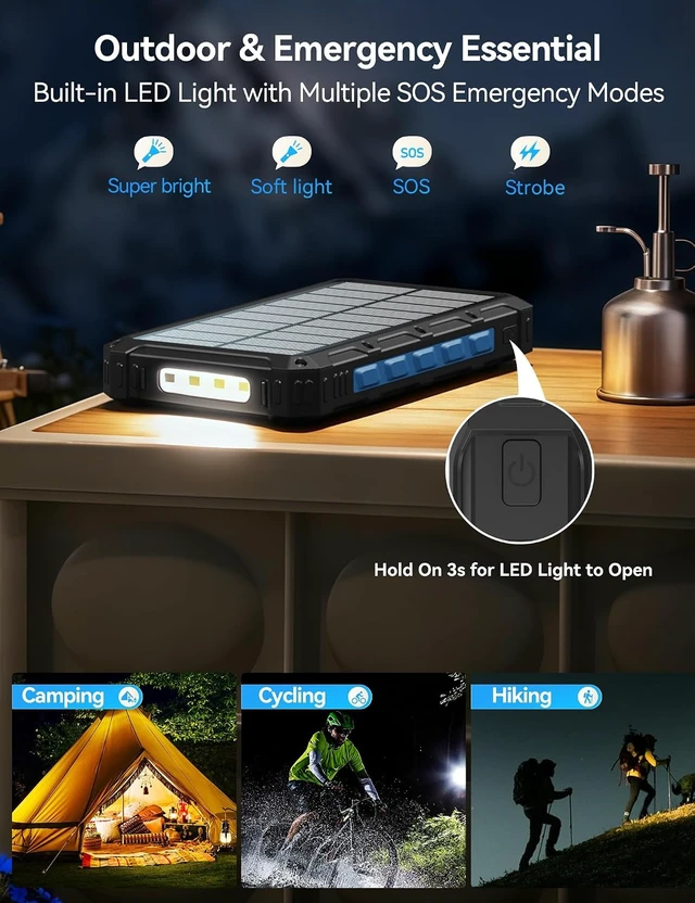 Alt view image 6 of 7 - Solar Charger Portable Power Bank 20000mah External Battery Pack for iphone