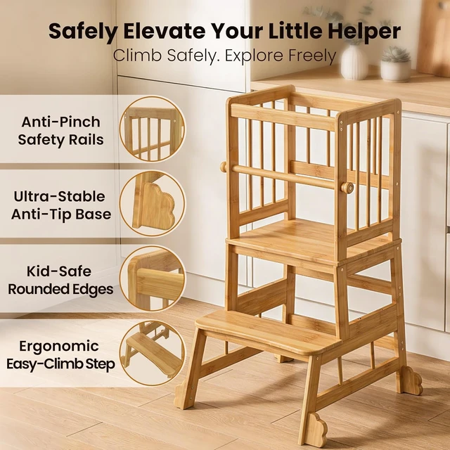 Alt view image 2 of 7 - Toddler Standing Tower, Kids Kitchen Step Stool with Safety Rails
