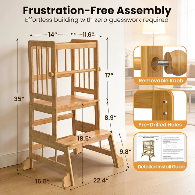 Alt view image 4 of 7 - Toddler Standing Tower, Kids Kitchen Step Stool with Safety Rails