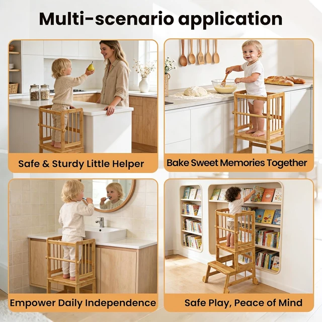 Alt view image 6 of 7 - Toddler Standing Tower, Kids Kitchen Step Stool with Safety Rails