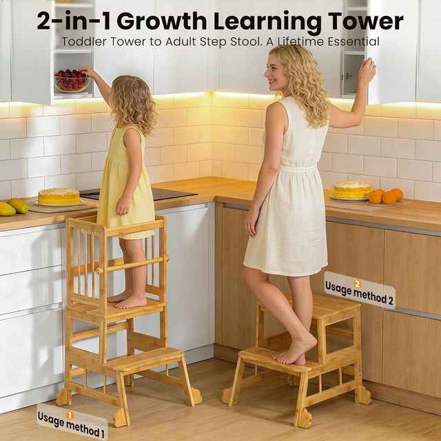 Alt view image 7 of 7 - Toddler Standing Tower, Kids Kitchen Step Stool with Safety Rails