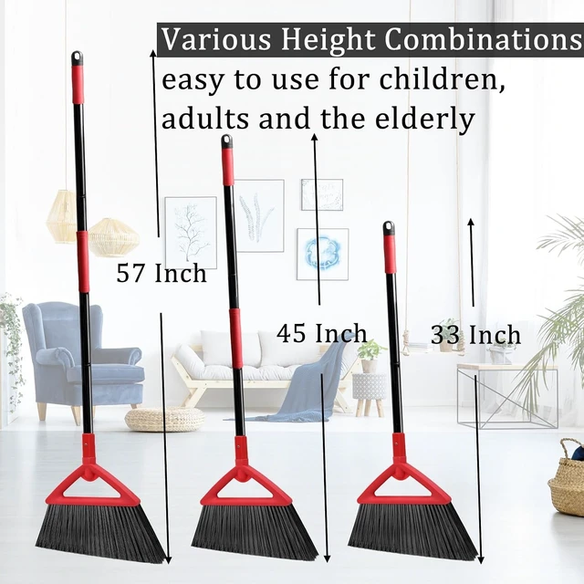 Alt view image 5 of 7 - Heavy Duty Red Angle Broom with Long Handle - 4 Pack