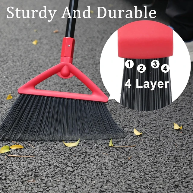 Alt view image 4 of 7 - Heavy Duty Red Angle Broom with Long Handle - 4 Pack