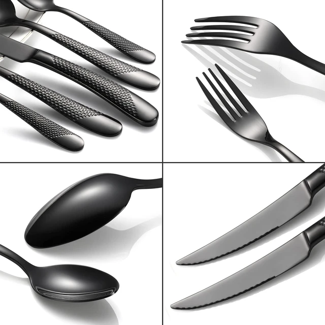 Alt view image 3 of 6 - Black Silverware Set 20-Piece Stainless Steel Flatware Set for 4 Including Fork Spoon and Knife Kitchen Cutlery Utensils Set for Home Restaurant Hotel
