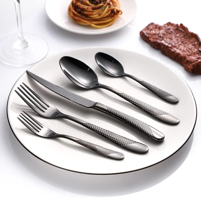 Alt view image 5 of 6 - Black Silverware Set 20-Piece Stainless Steel Flatware Set for 4 Including Fork Spoon and Knife Kitchen Cutlery Utensils Set for Home Restaurant Hotel