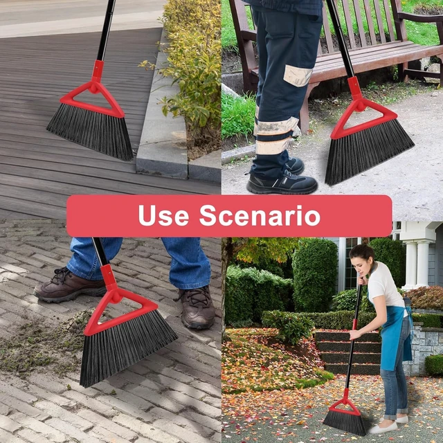 Alt view image 6 of 7 - Heavy Duty Red Angle Broom with Long Handle - 4 Pack