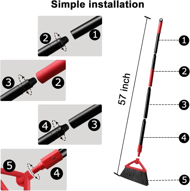Alt view image 7 of 7 - Heavy Duty Red Angle Broom with Long Handle - 4 Pack