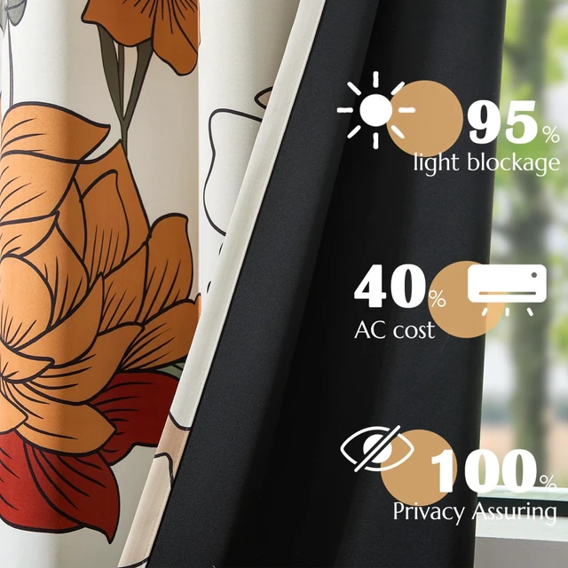 Alt view image 2 of 7 - Beige Boho Floral Blackout Curtains 84 Inch Grommet 2 Panels