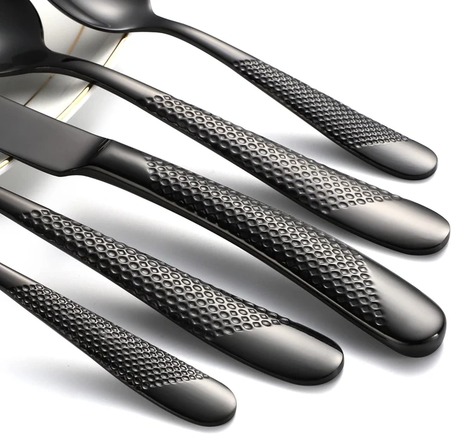 Alt view image 4 of 6 - Black Silverware Set 20-Piece Stainless Steel Flatware Set for 4 Including Fork Spoon and Knife Kitchen Cutlery Utensils Set for Home Restaurant Hotel