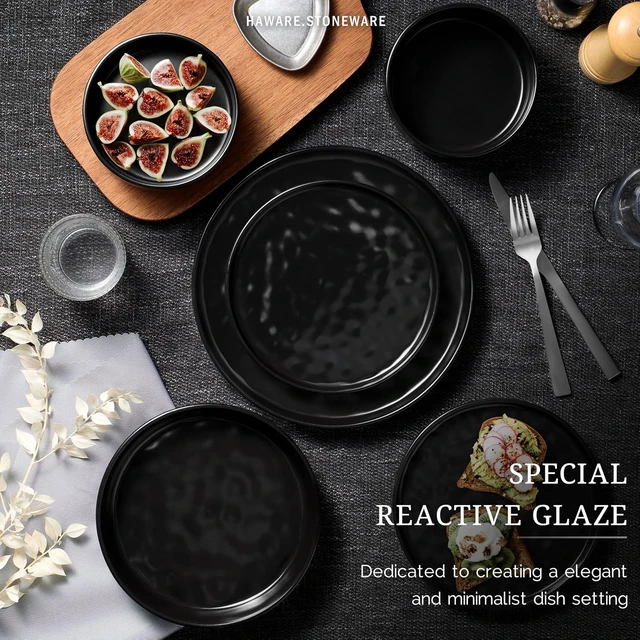 Alt view image 4 of 7 - Dinnerware Sets, 12-Piece Plates and Bowls Set, Matte Black