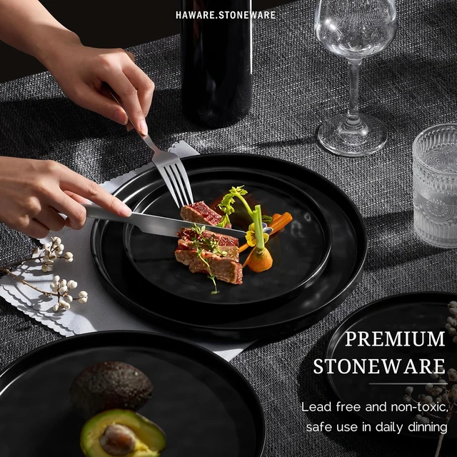 Alt view image 5 of 7 - Dinnerware Sets, 12-Piece Plates and Bowls Set, Matte Black